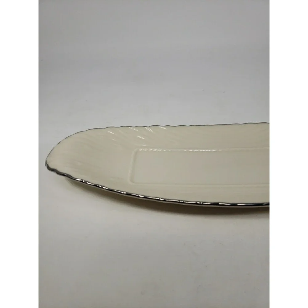 Vintage Lenox Butter Serving Tray Dish Ivory Platinum Trim Color Made in USA 9